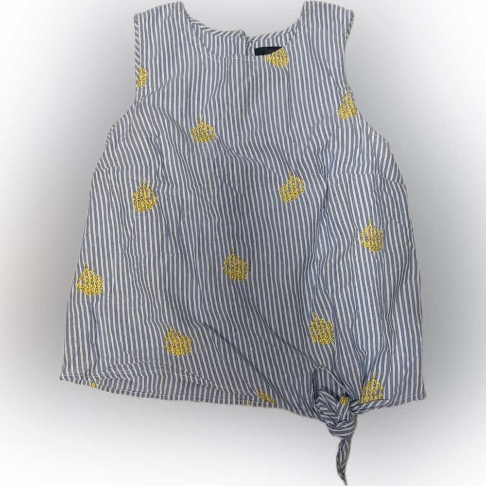 J Crew Striped Sleeveless Top with Yellow Lemon Accents | Sz 8